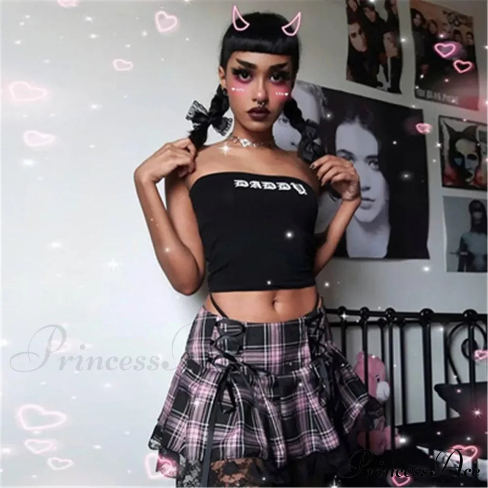 Mall Gothic Grunge Summer Mini Women Y2K Vintage Lace Harajuku Streetwear High Waist Bandage Sexy