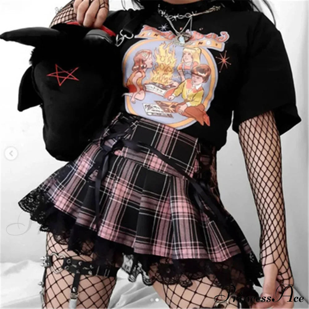 Mall Gothic Grunge Summer Mini Women Y2K Vintage Lace Harajuku Streetwear High Waist Bandage Sexy