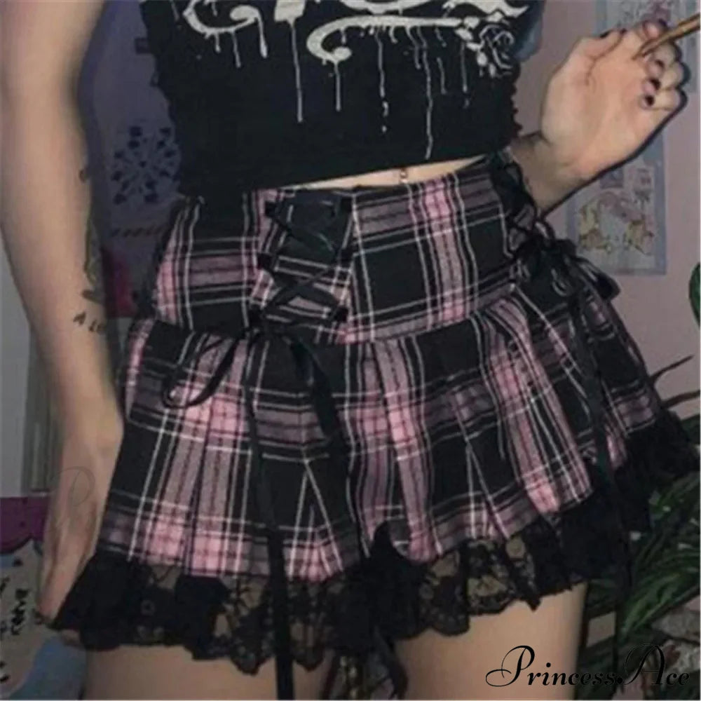 Mall Gothic Grunge Summer Mini Women Y2K Vintage Lace Harajuku Streetwear High Waist Bandage Sexy