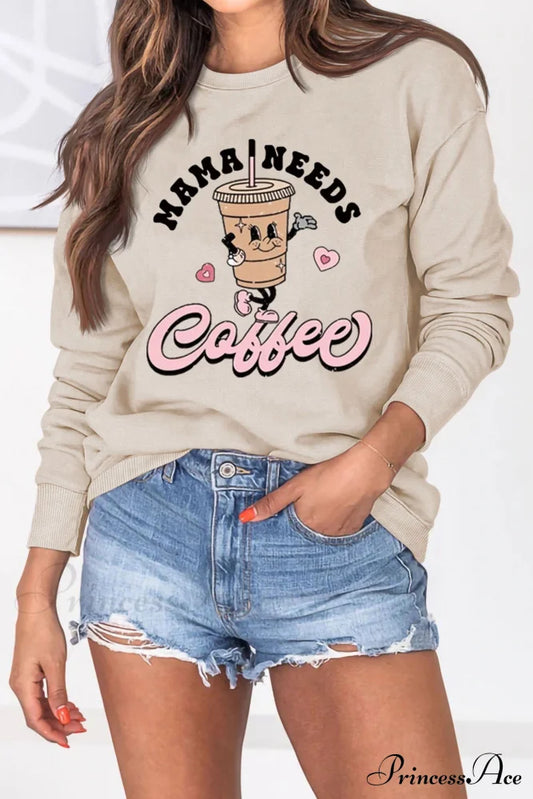 Mama Coffee Graphic Sweatshirt Beige / S Sweatshirts