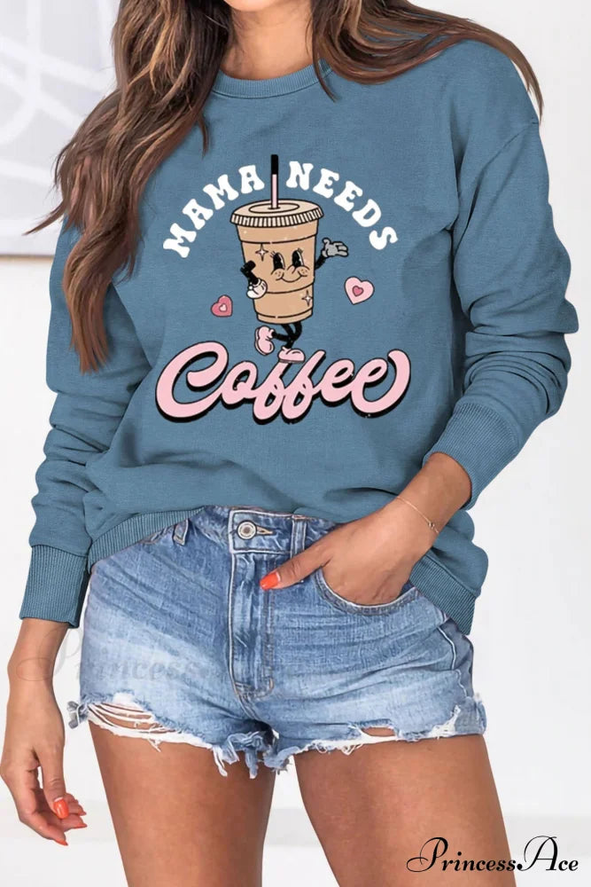 Mama Coffee Graphic Sweatshirt Blue / S Sweatshirts