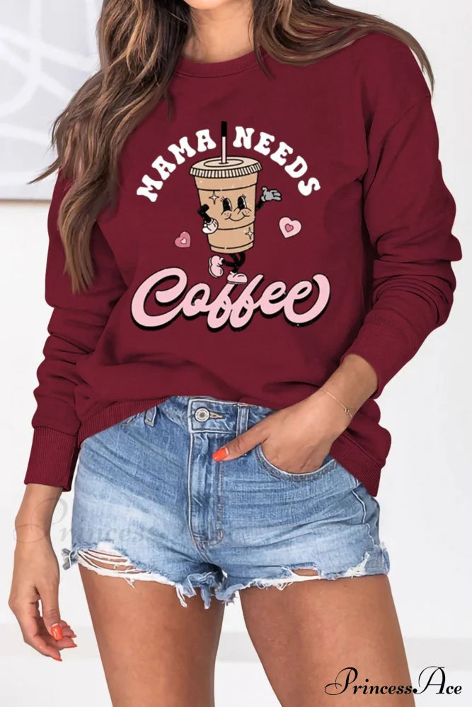 Mama Coffee Graphic Sweatshirt Maroon / S Sweatshirts