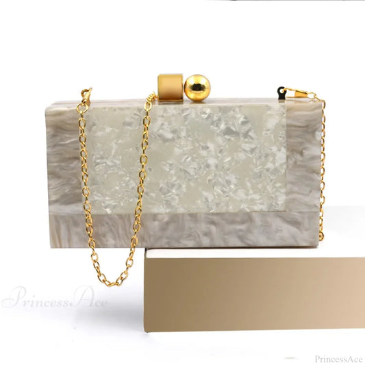 Marbling Acrylic Box Clutch Evening Bag Beige clutchbag-250126
