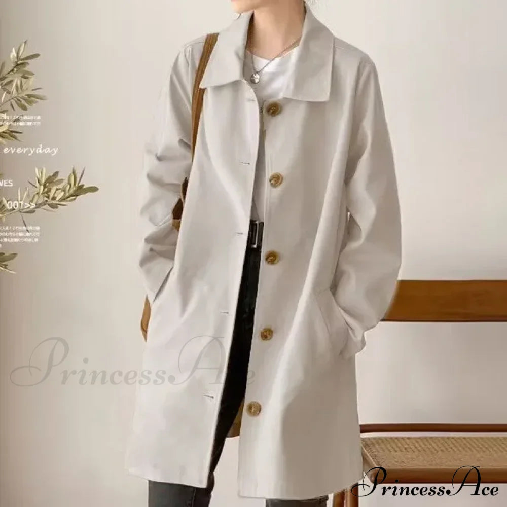 Medium-Length Korean Style Trench Loose Fit Solid Color Spring Autumn Trendy Innerwear Coat Coats-L