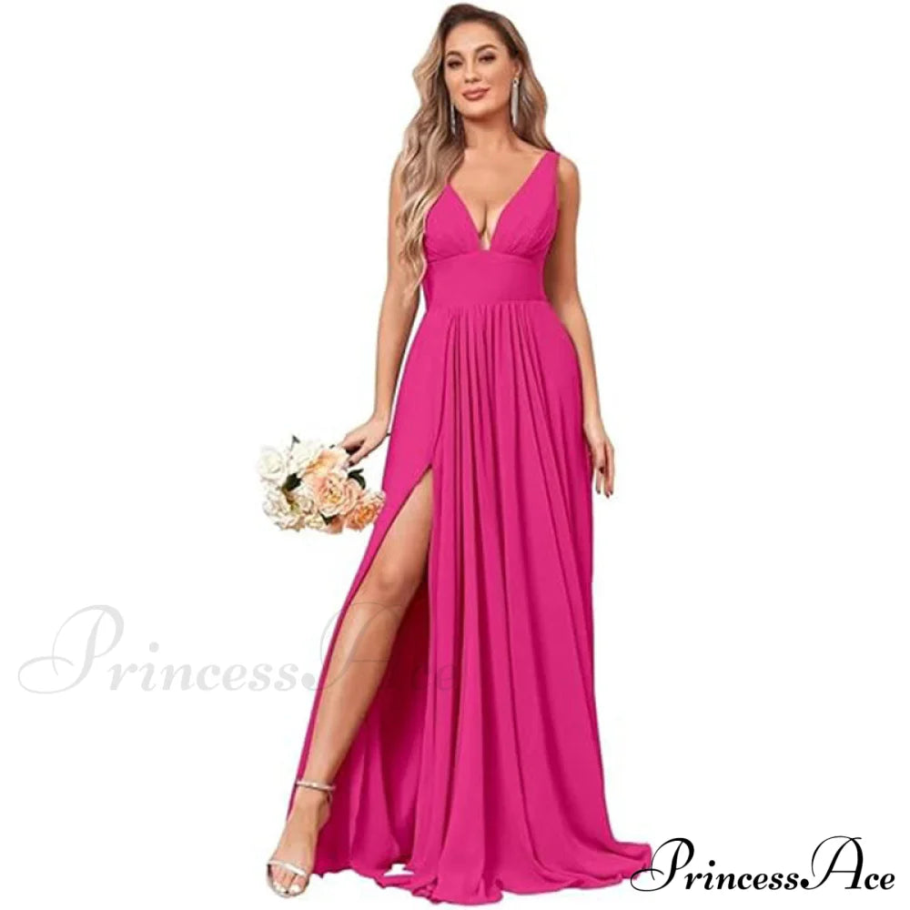 Melany Formal Stylish High Slit Dress Rose Red / 2 S.o. Long Dresses