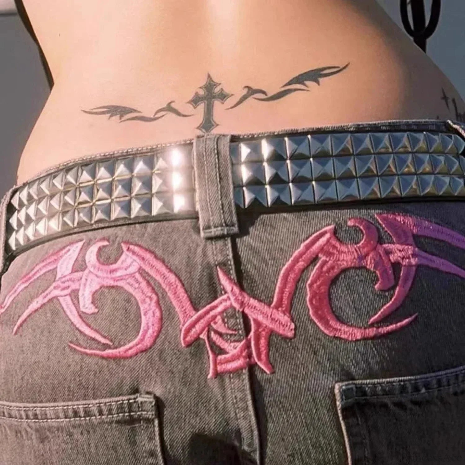 Men’s Gothic Punk Metal Rivet Star Belt black Balls / 105cm