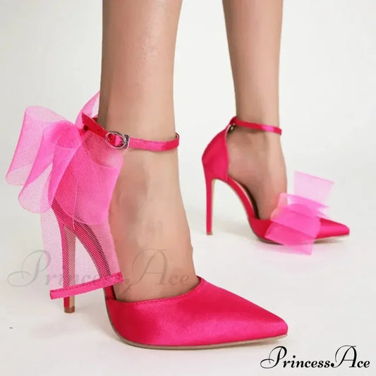 Mesh Butterfly-Knot Pumps Pointedbuckle Strap Cover Heel Thin High Heels Sexy Stiletto Wedding