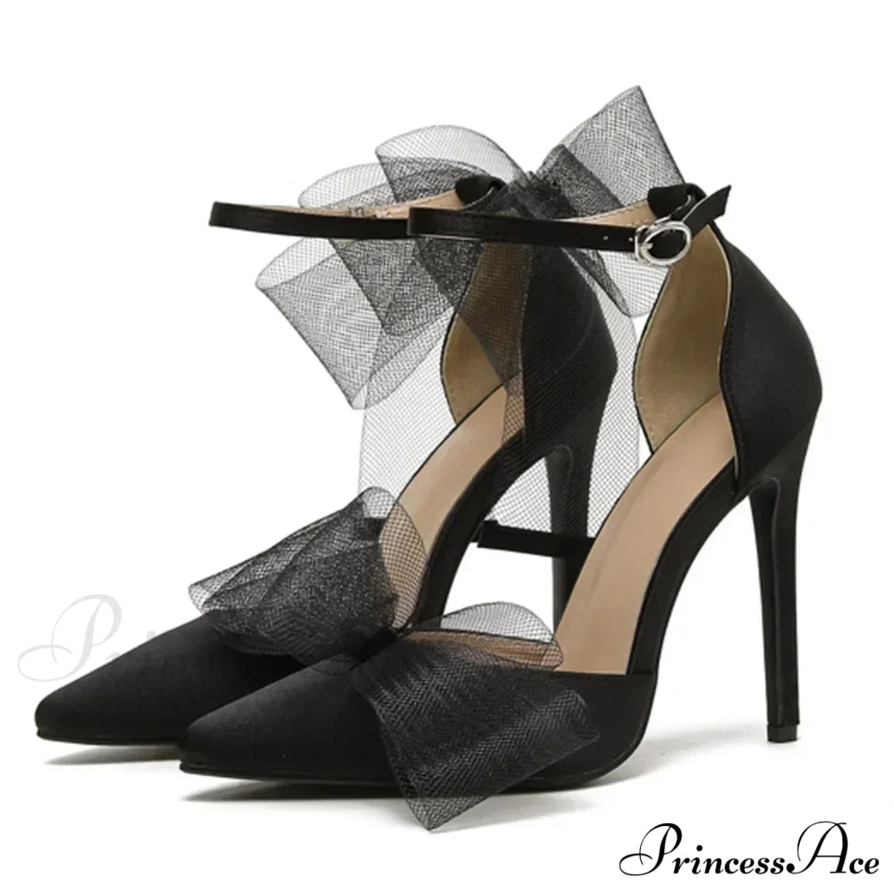 Mesh Butterfly-Knot Pumps Pointedbuckle Strap Cover Heel Thin High Heels Sexy Stiletto Wedding