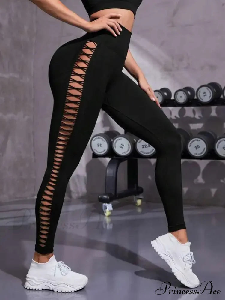 Mesh Out High Waist Push Up Yoga Gym Legging Black / S