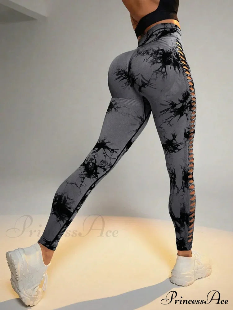 Mesh Out High Waist Push Up Yoga Gym Legging Dark Gray / S