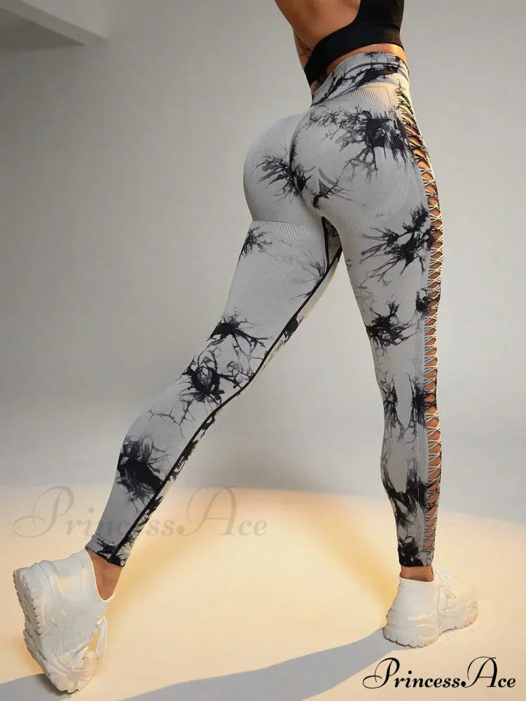 Mesh Out High Waist Push Up Yoga Gym Legging Gray / S