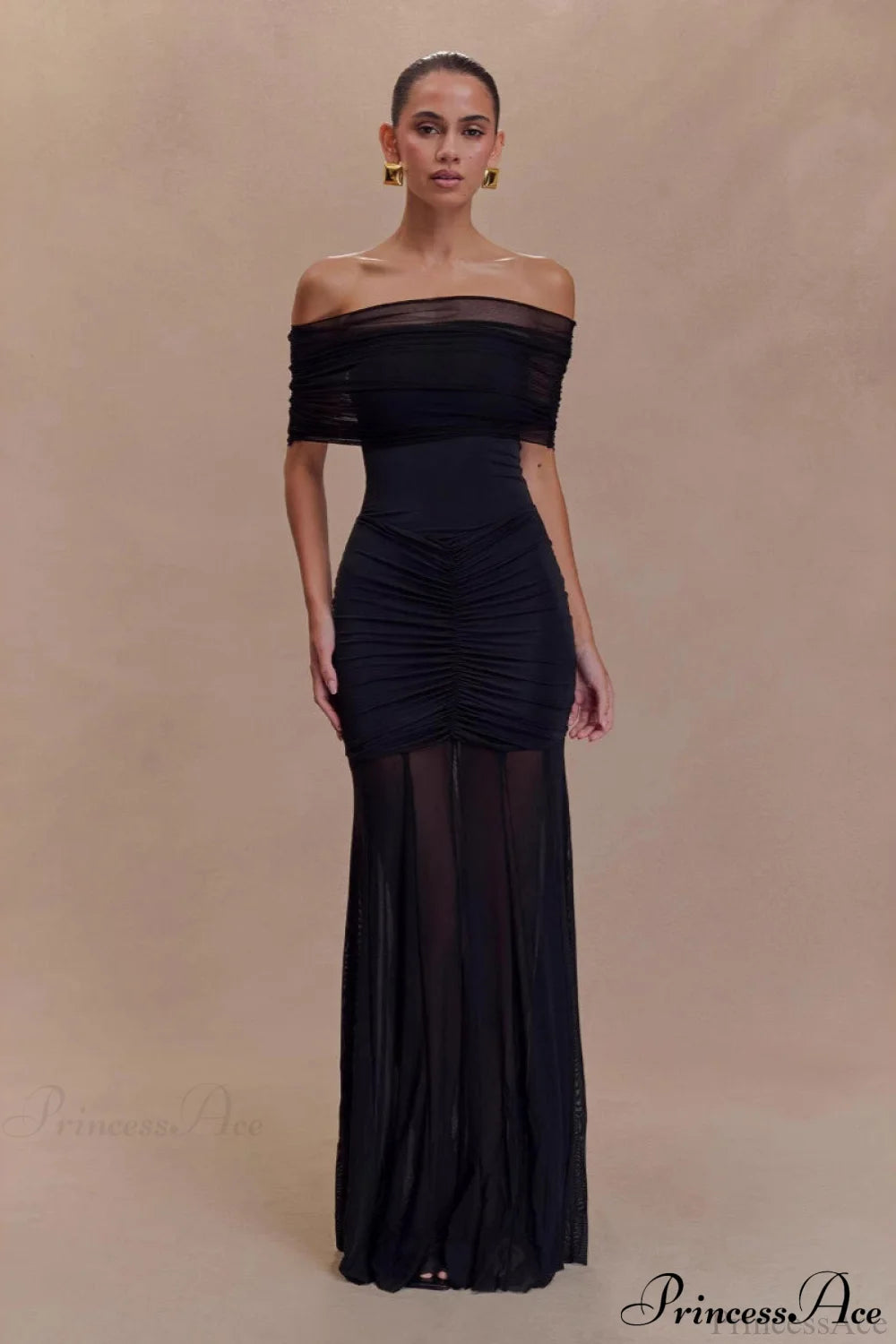 Mesh Panel Strapless Elegant Bodycon Party Dress Black / XS