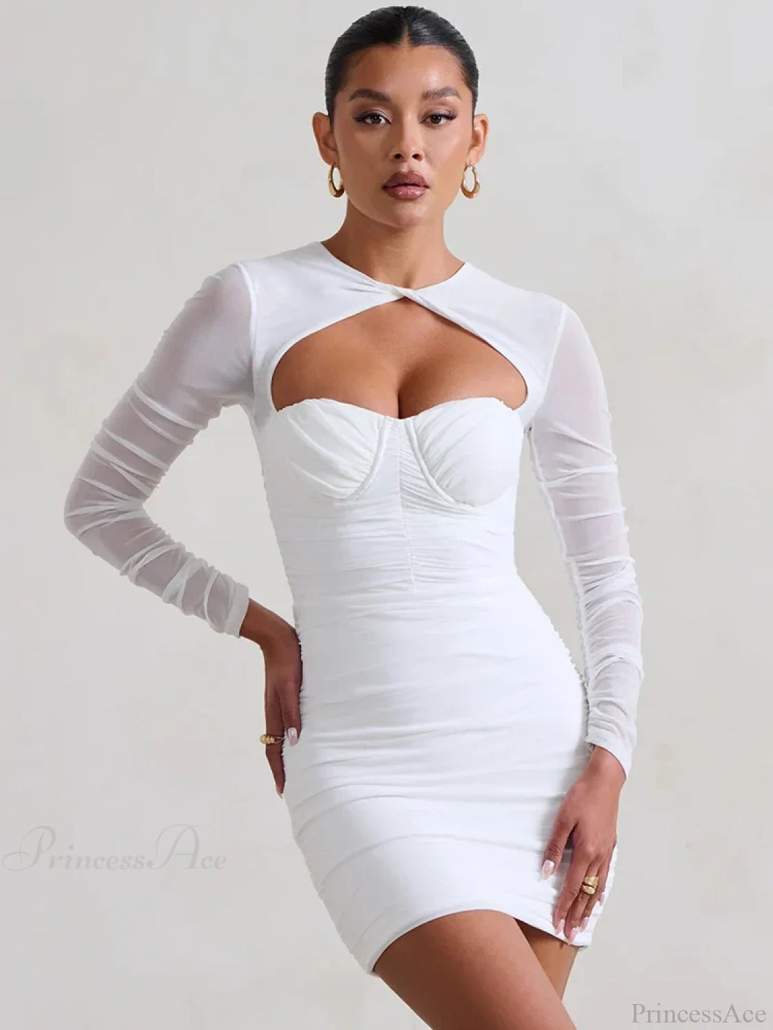 Mesh Pleated Wrap Mini Dress minidress-250223