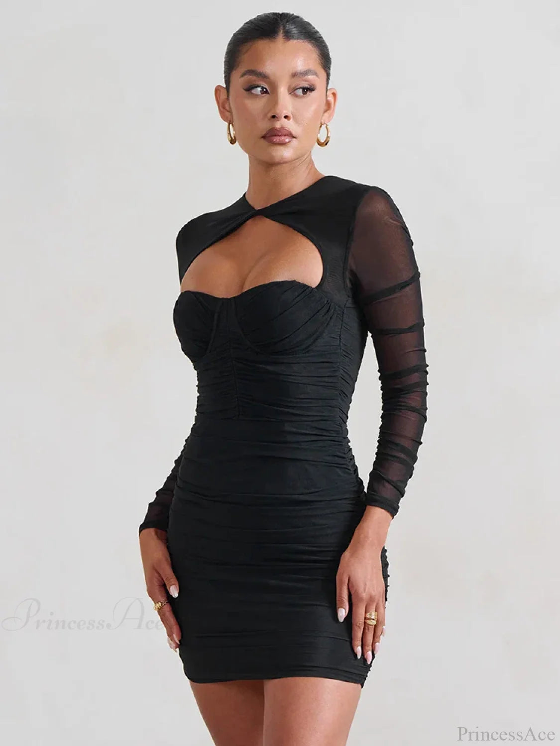 Mesh Pleated Wrap Mini Dress minidress-250223