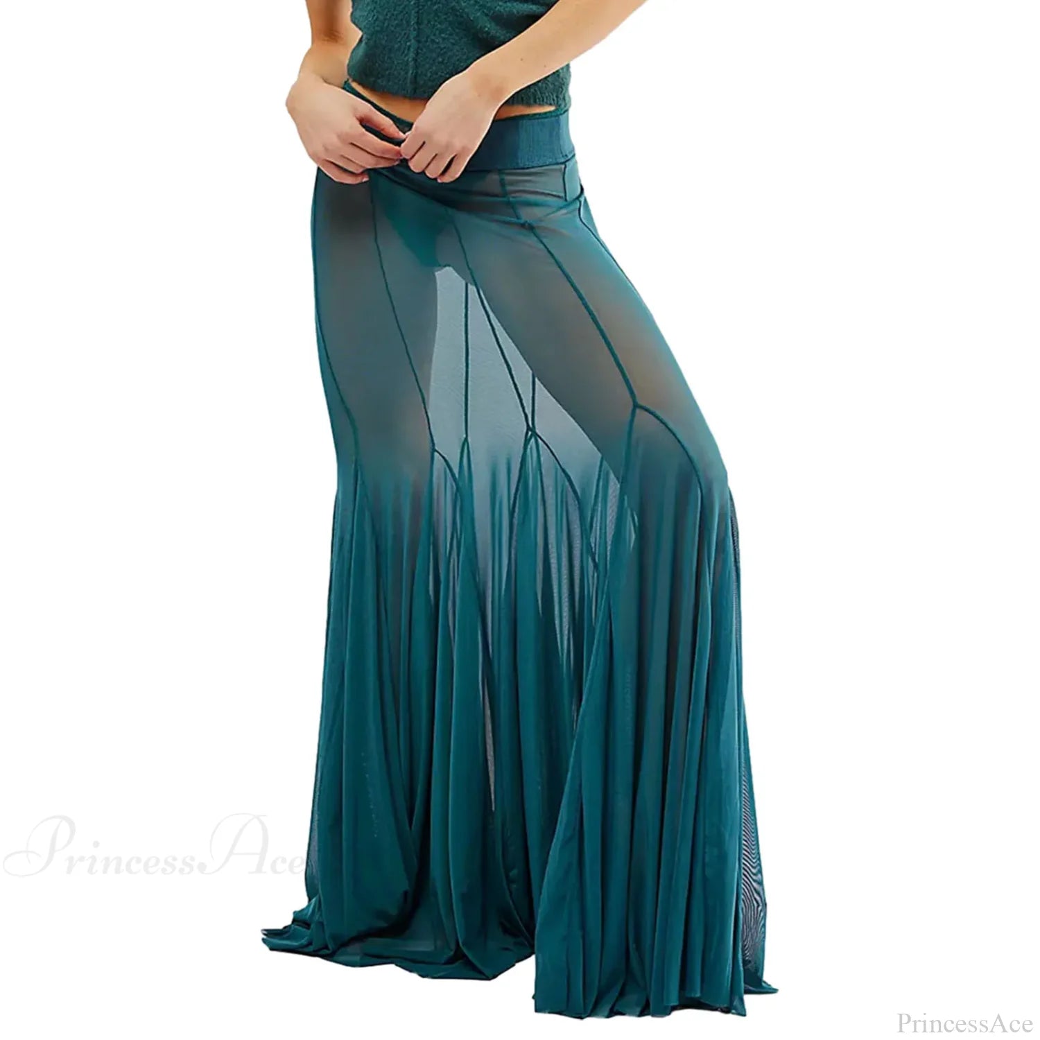 Mesh Sheer Ruffle Midi Skirt DEEP BLUE / S