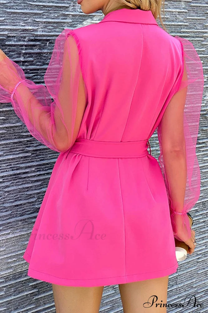 Mesh Sleeves Blazer Dress With Double-Breasted Belt Rose / L Mini Dresses