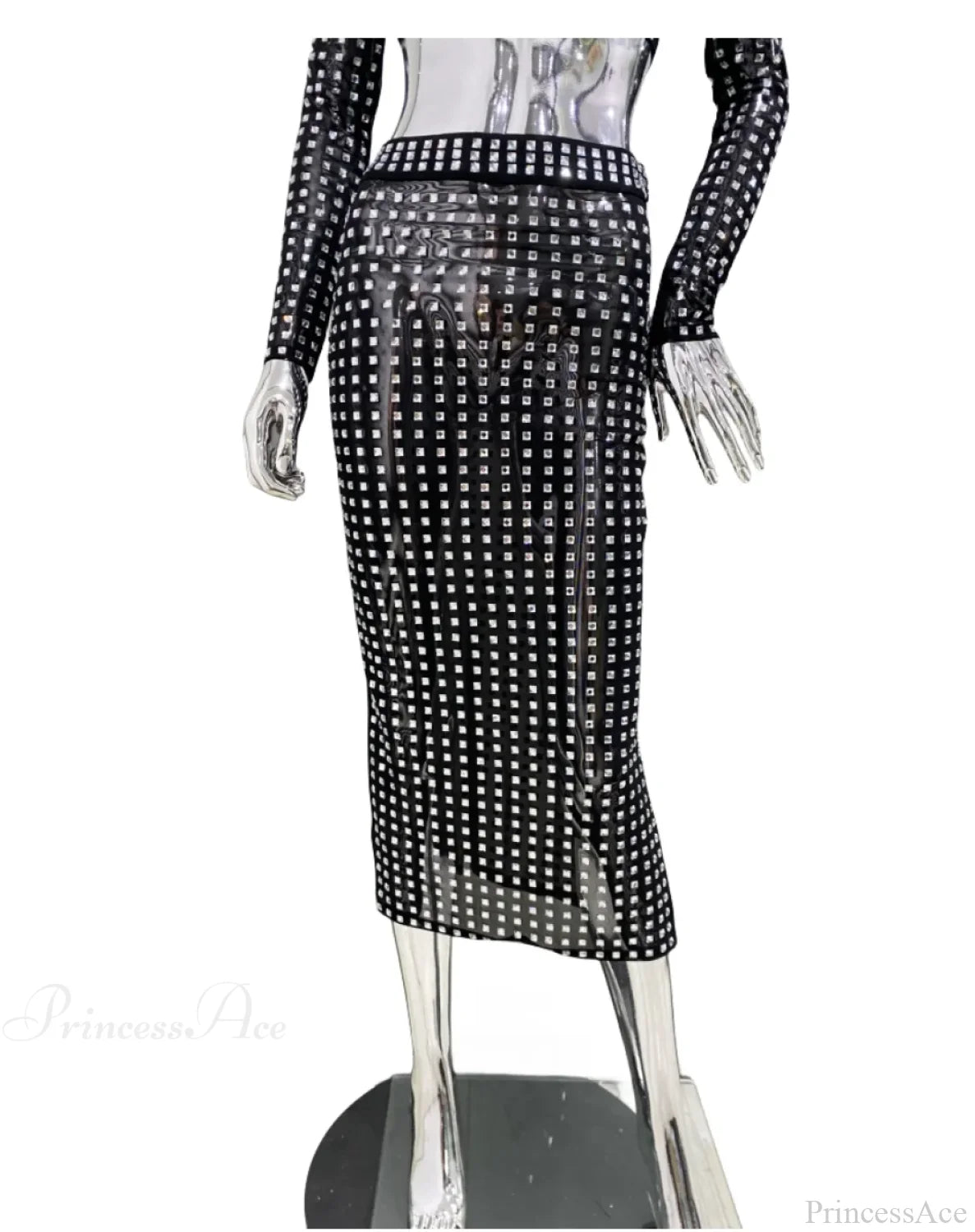 Mesh Top Skirt Sparkling Party Dress Black / S Partydress-241208