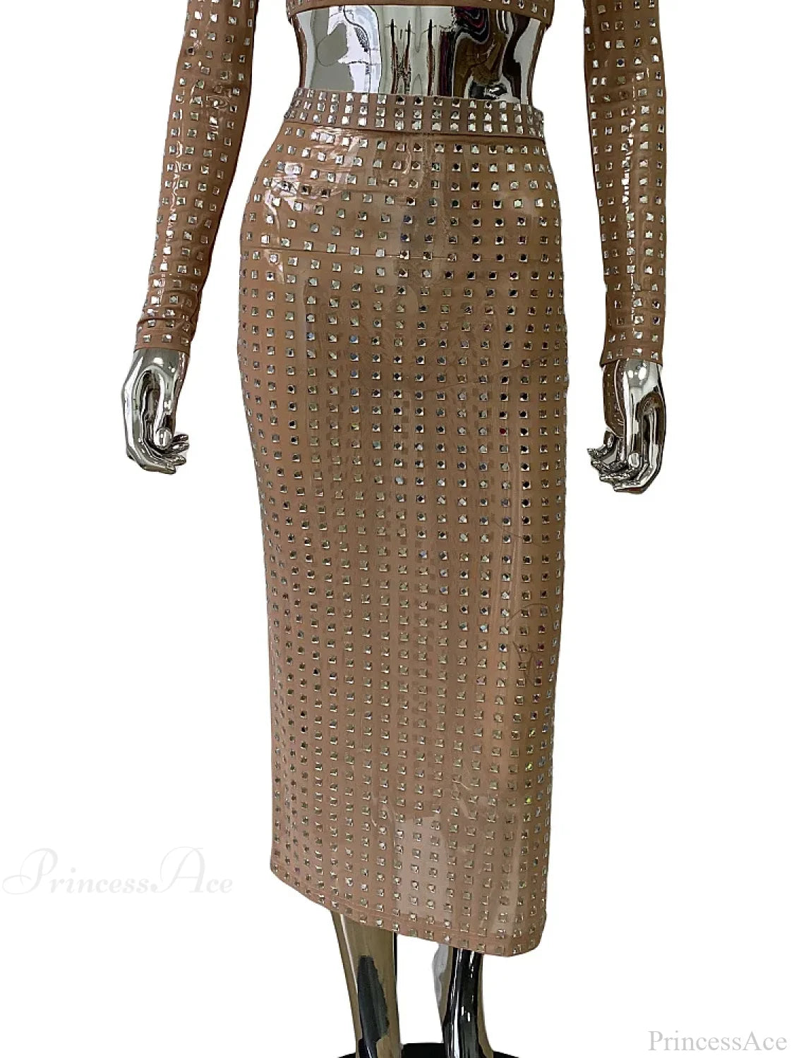 Mesh Top Skirt Sparkling Party Dress Khaki / S Partydress-241208