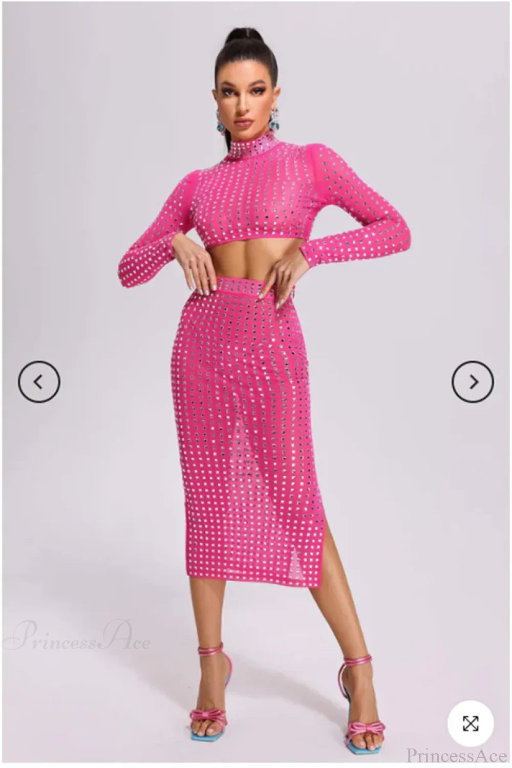 Mesh Top Skirt Sparkling Party Dress Partydress-241208