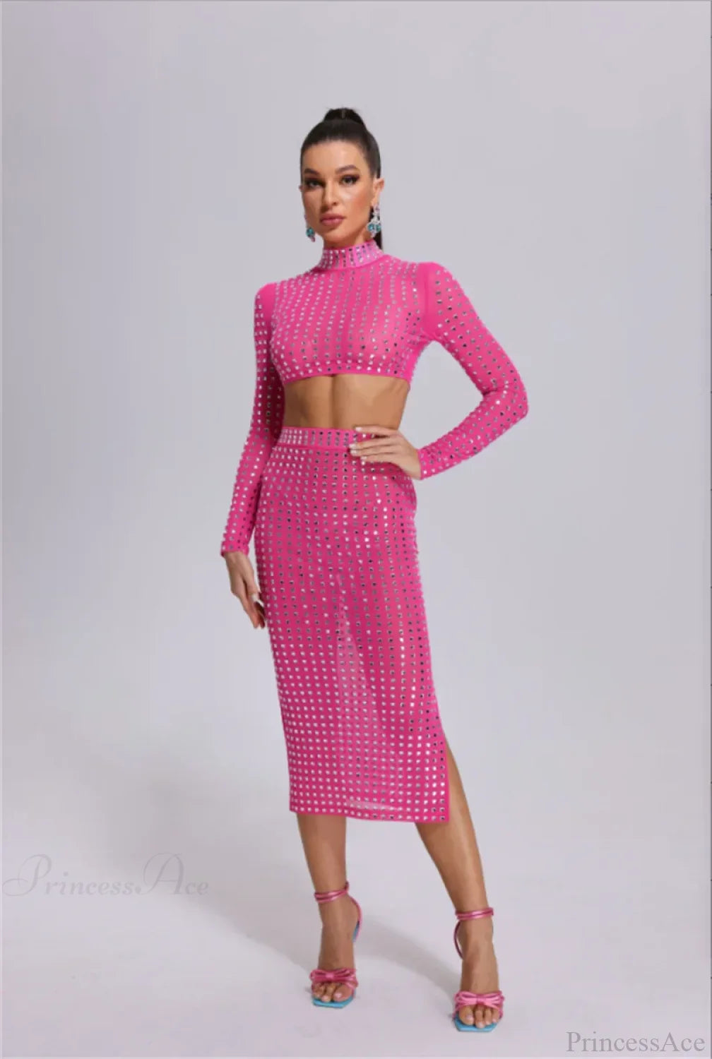 Mesh Top Skirt Sparkling Party Dress Partydress-241208