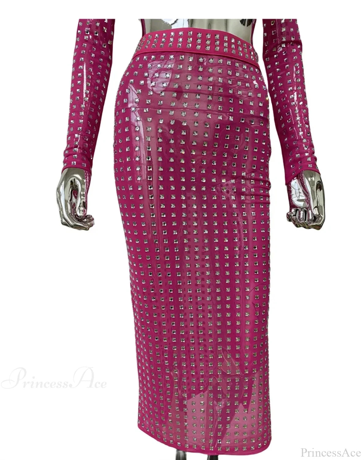 Mesh Top Skirt Sparkling Party Dress Rose Red / S Partydress-241208