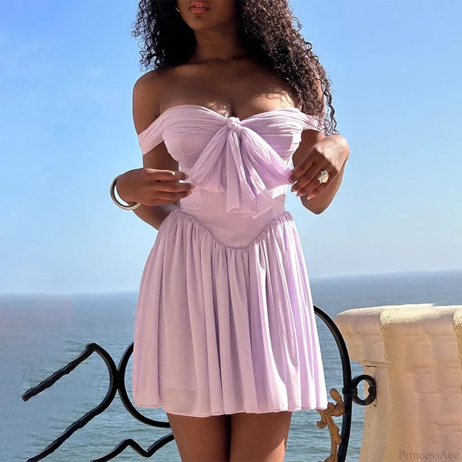 Mesh Waist Wrap A-line Vacation Dress vacationdress-250223