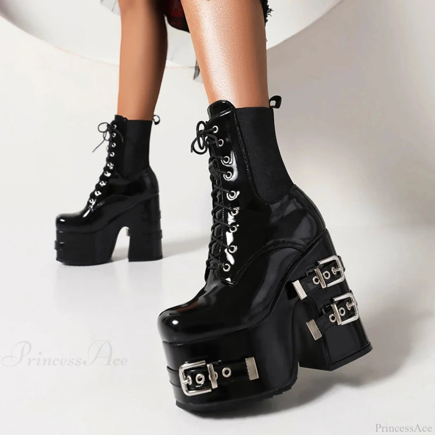 Metal Clasp Broad Heel Gothic Ankle Boot