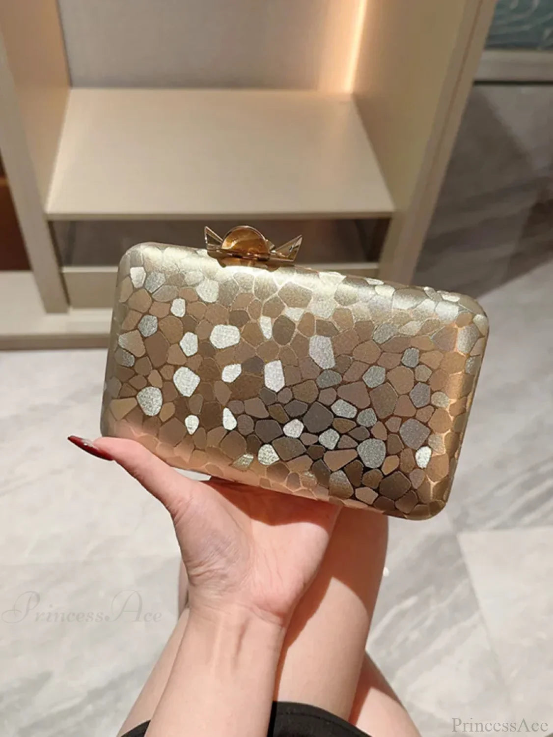 Metal Shell Evening Clutch Wristlet Gold wristlet-250126