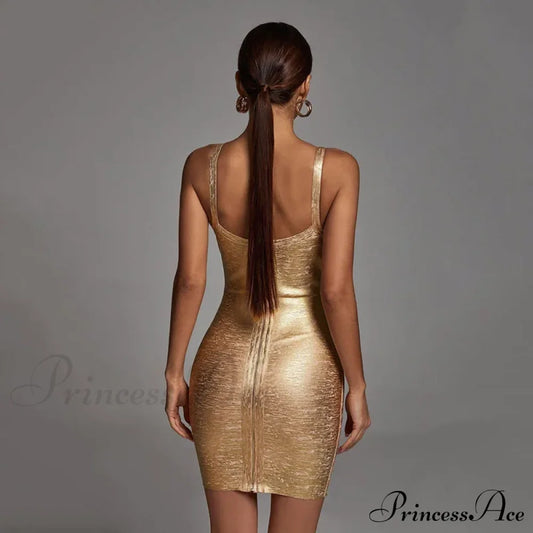 Metallic Bandage Mini Party Dress Partydress-241208