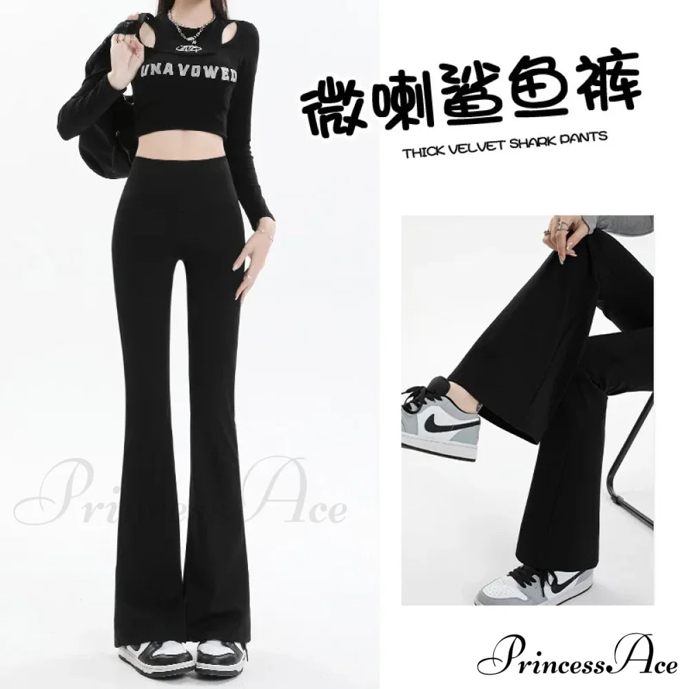 Micro-Cropped Shark High-Waisted Slim Body Horseshoe Wide-Leg Flared Pants Leggings