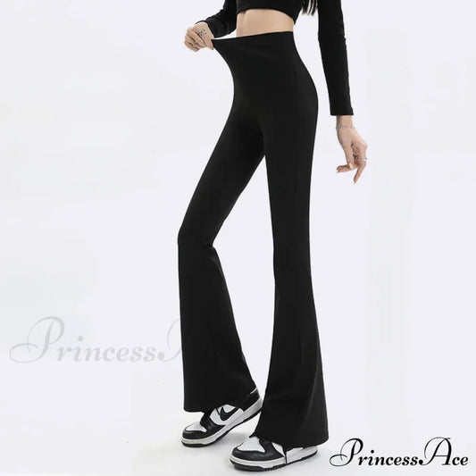 Micro-Cropped Shark High-Waisted Slim Body Horseshoe Wide-Leg Flared Pants Leggings