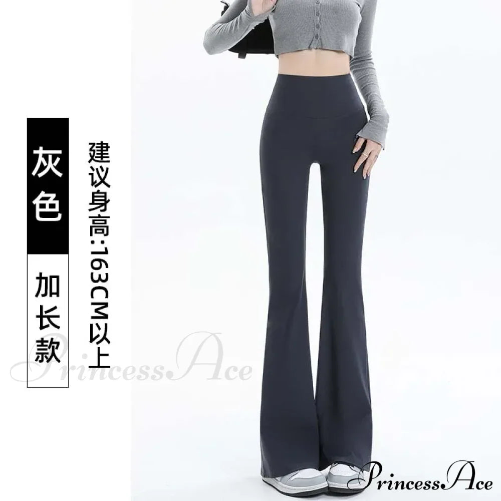 Micro-Cropped Shark High-Waisted Slim Body Horseshoe Wide-Leg Flared Pants Leggings Gray / M