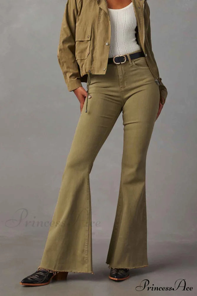 Mid Retro Flared Denim Rise Jeans Camel / Xl Pants