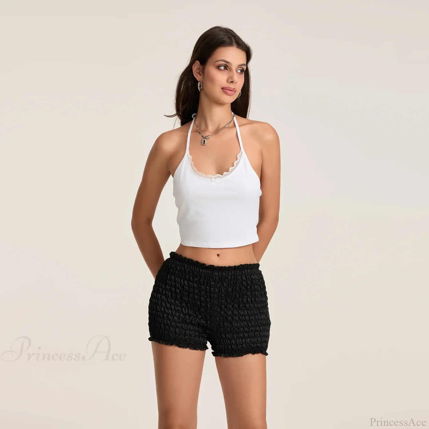 Mid Rise Ruched Elastic Waist Short short-250223