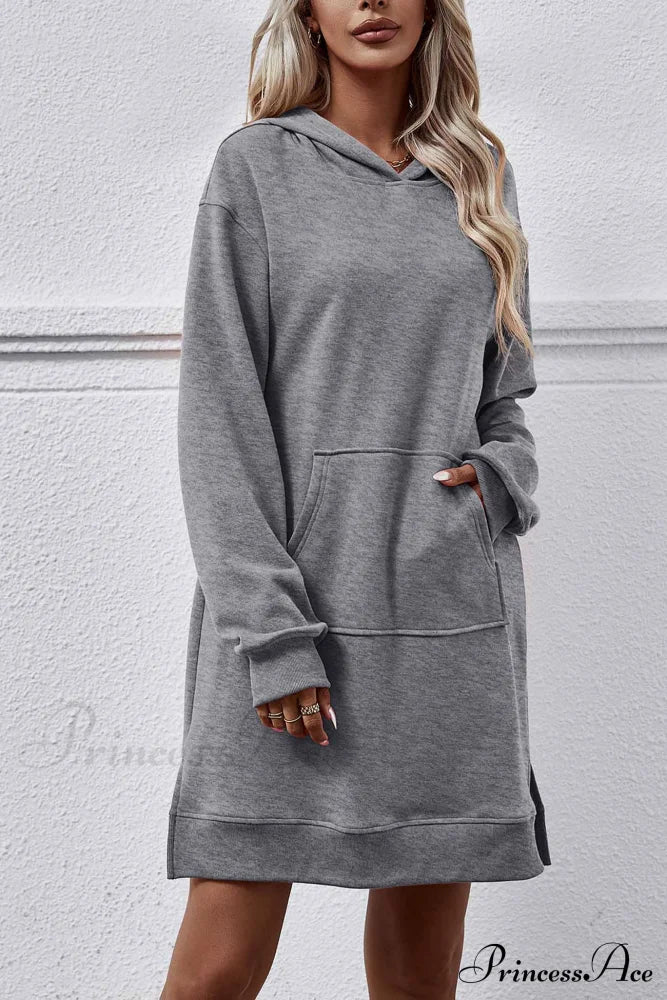 Midi Hoodie Dress With Pocket Slit Grey / L Dresses