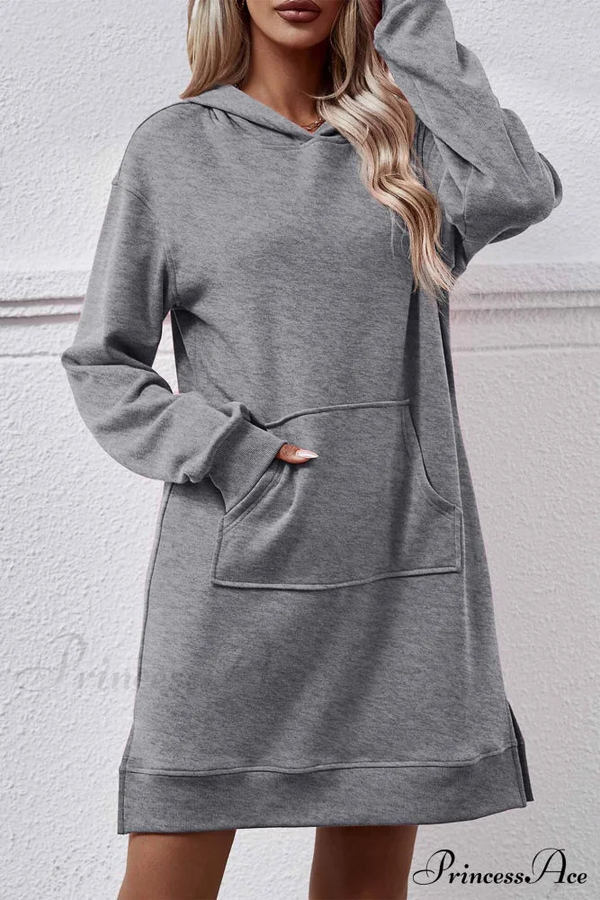 Midi Hoodie Dress With Pocket Slit Grey / S Dresses