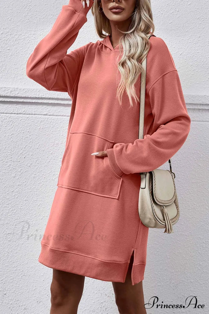 Midi Hoodie Dress With Pocket Slit Light Red / L Dresses