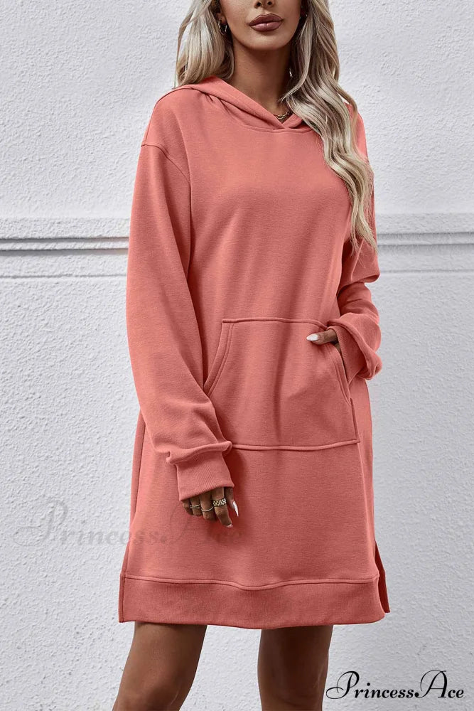 Midi Hoodie Dress With Pocket Slit Light Red / M Dresses