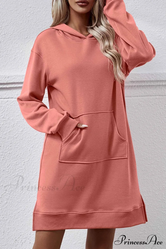 Midi Hoodie Dress With Pocket Slit Light Red / S Dresses