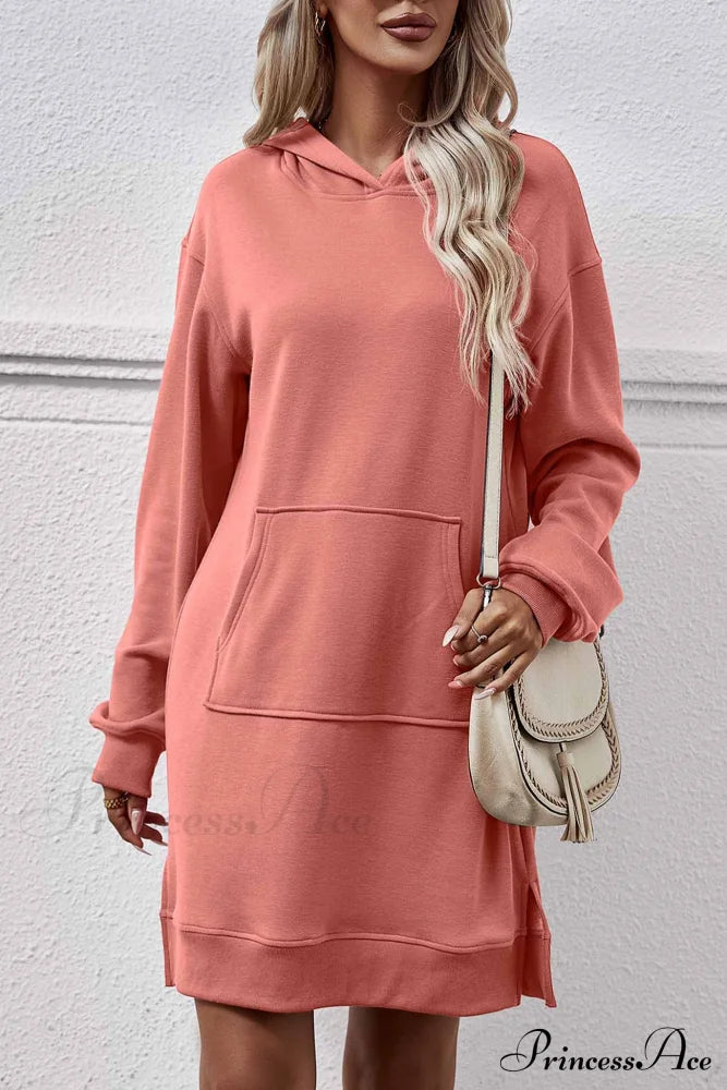 Midi Hoodie Dress With Pocket Slit Light Red / Xl Dresses