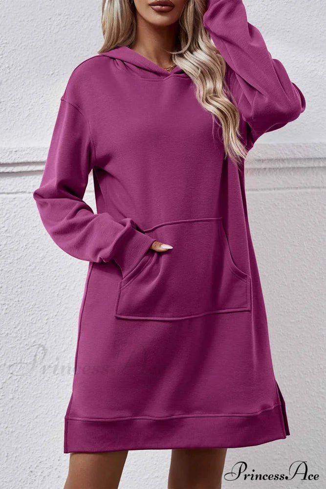 Midi Hoodie Dress With Pocket Slit Purple / M Dresses