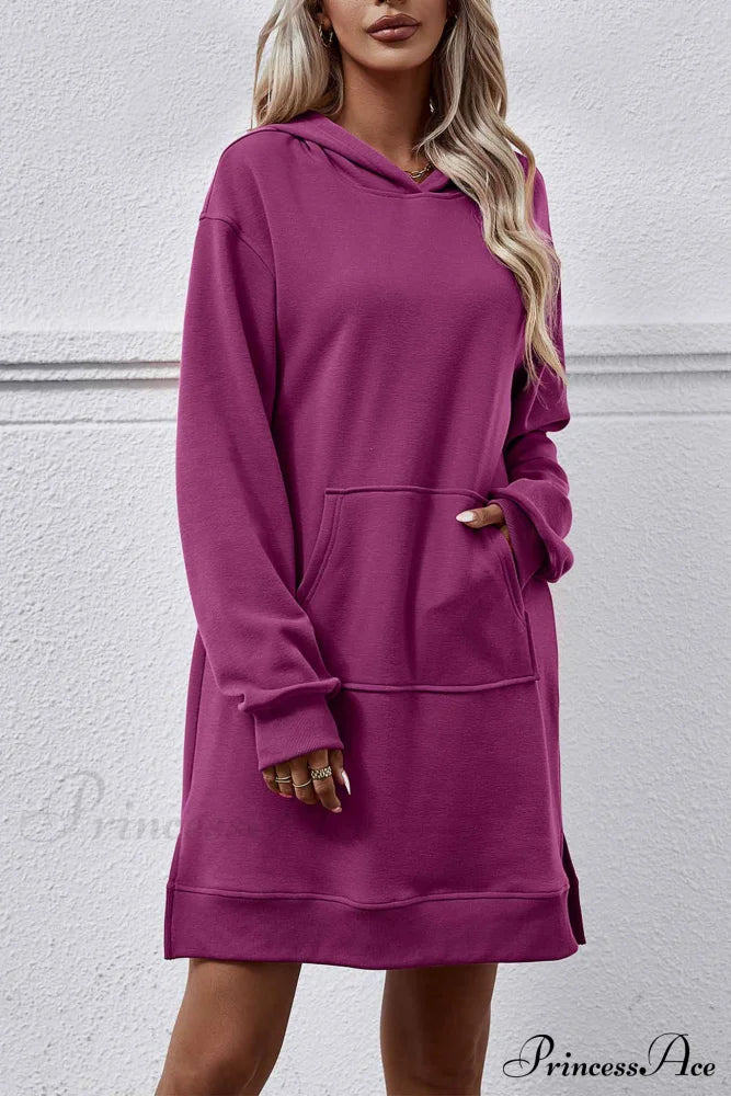 Midi Hoodie Dress With Pocket Slit Purple / S Dresses