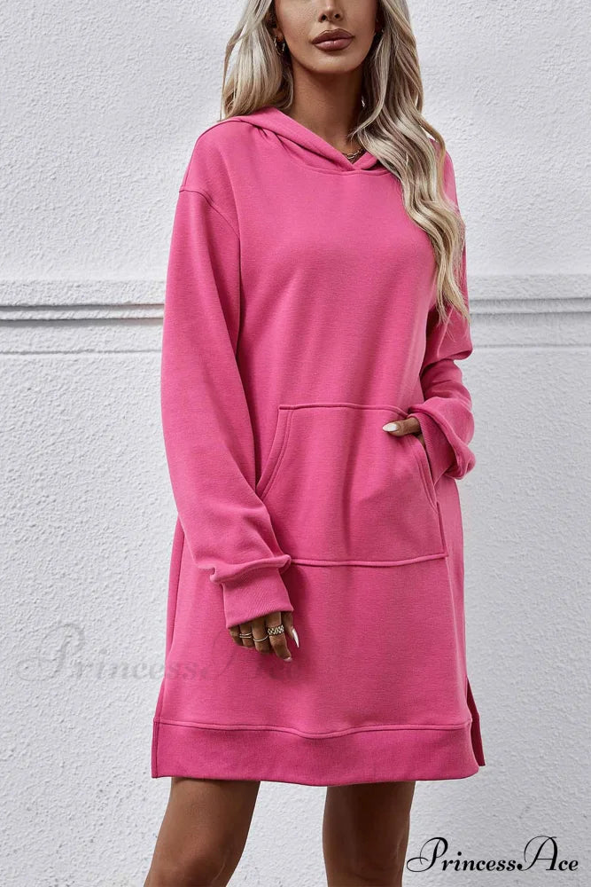 Midi Hoodie Dress With Pocket Slit Rose / M Dresses