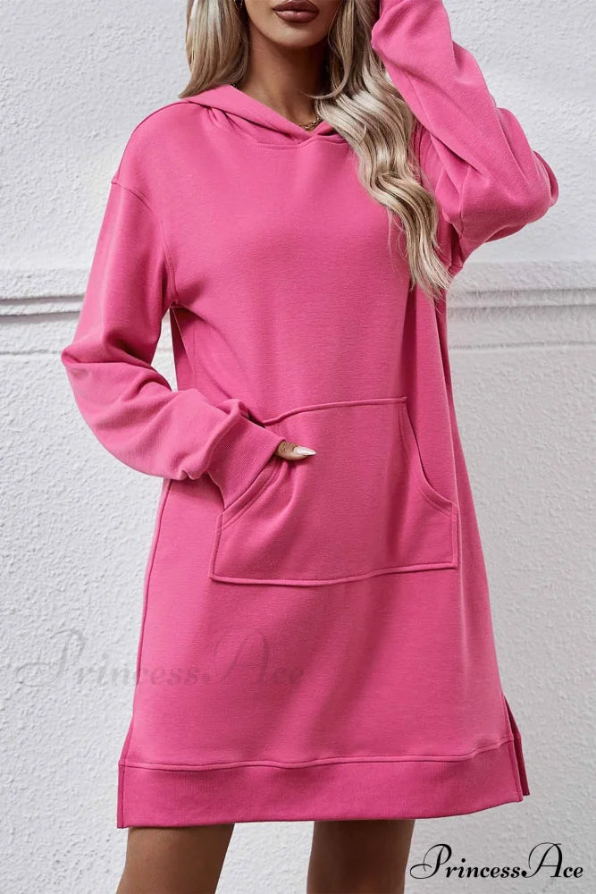 Midi Hoodie Dress With Pocket Slit Rose / S Dresses