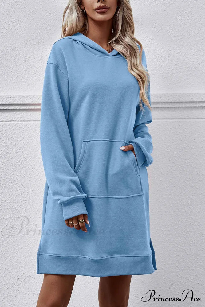 Midi Hoodie Dress With Pocket Slit Sky Blue / L Dresses