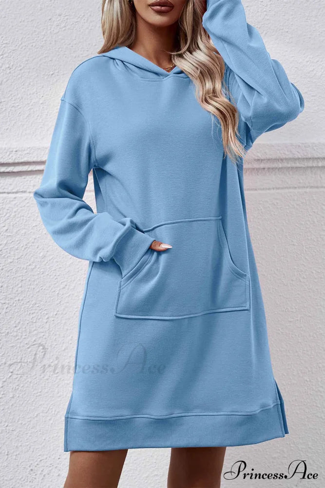 Midi Hoodie Dress With Pocket Slit Sky Blue / S Dresses