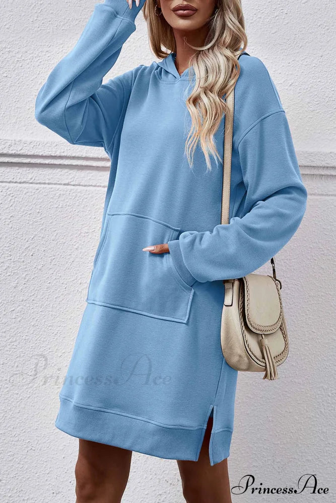 Midi Hoodie Dress With Pocket Slit Sky Blue / Xl Dresses