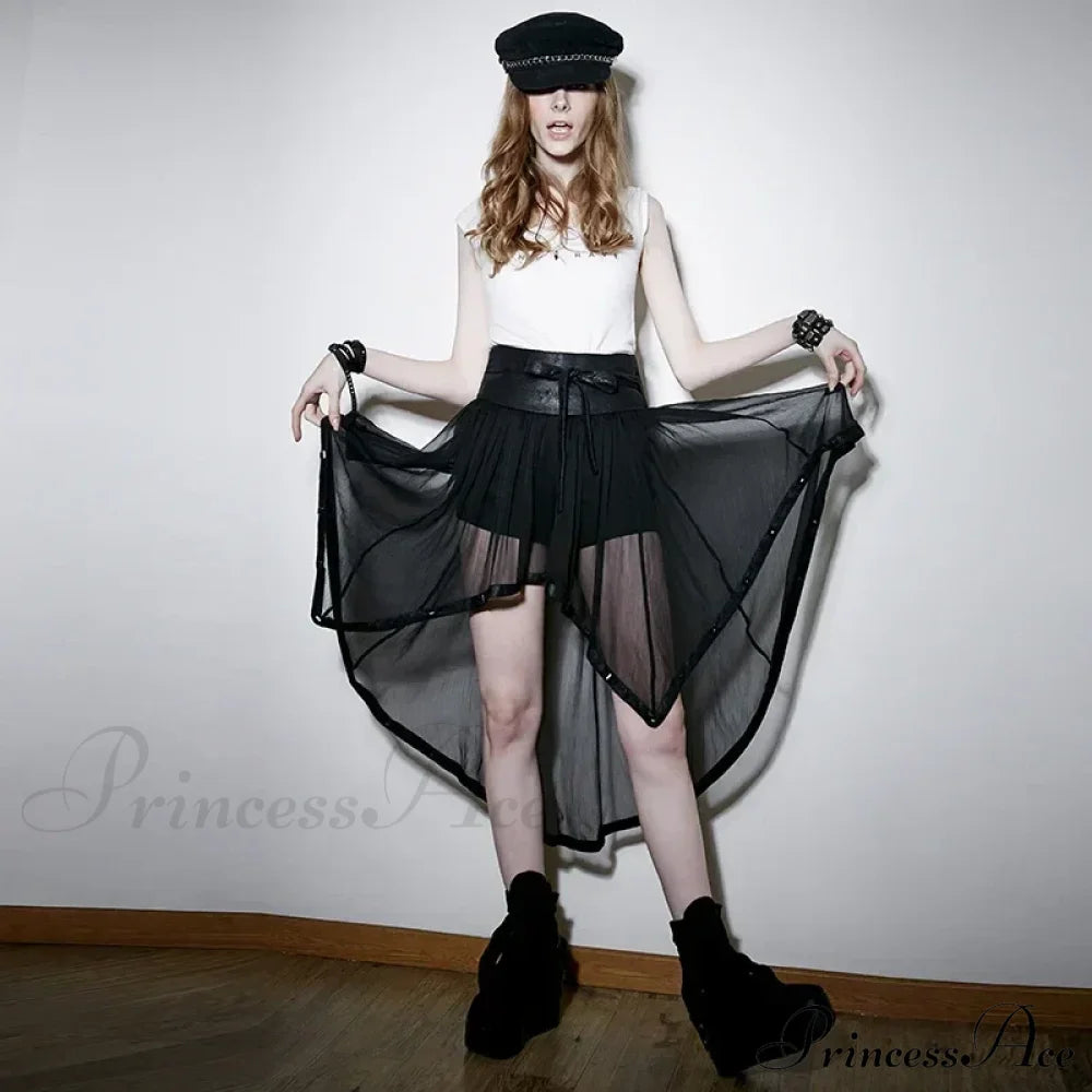 Military Style Knit Chiffon Culottes For Women Black Fashion Sexy Hollow Out Knee-Length Skirt