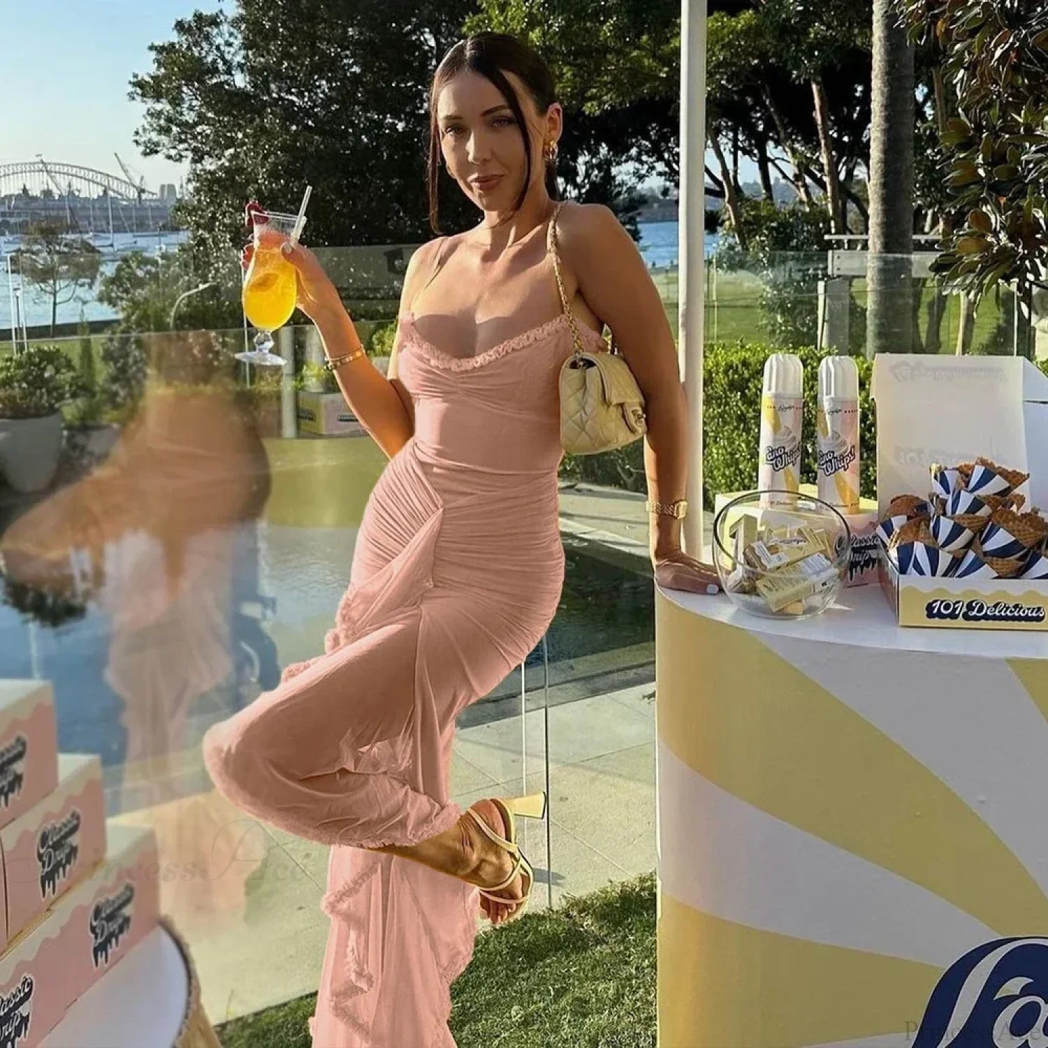 Mingmingxi IrRegular Ruffle Vacation Dress Pink / XS vacationdress-250223