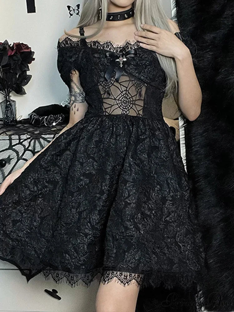 Mini Party Aesthetic One Shoulder Strap Sexy Lace Cutouts Elegant A-Line High Waist Prom Y2K Grunge